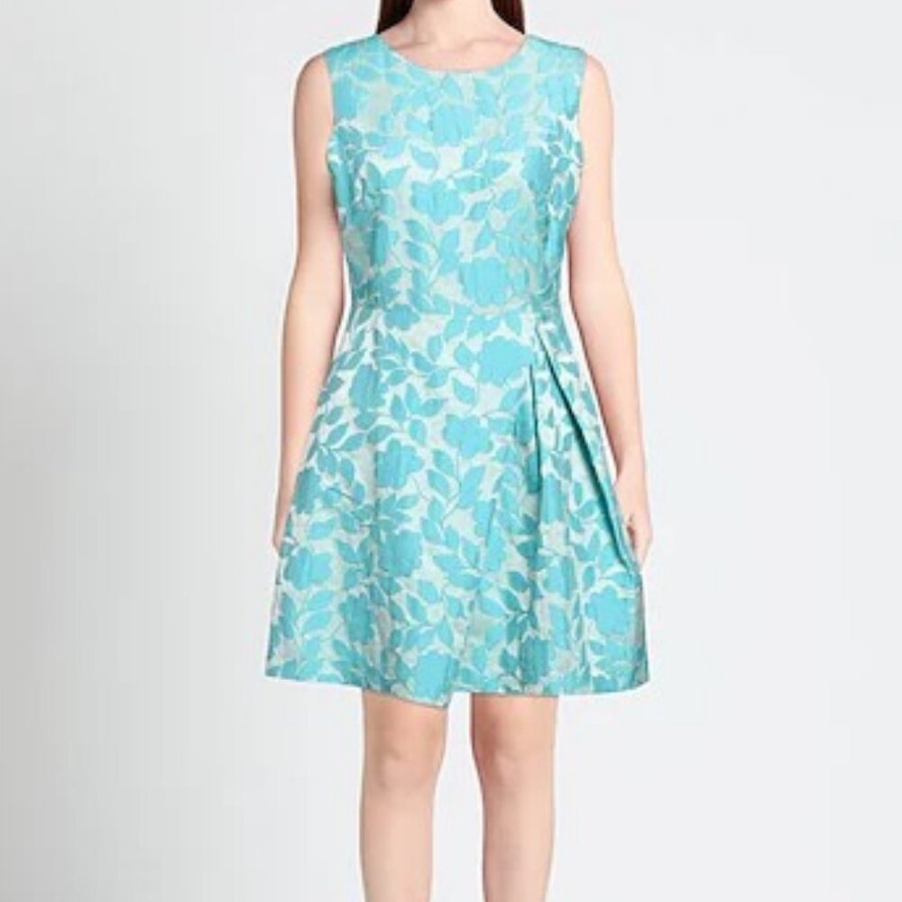 Tahari ASL Dress Floral Embroidered Blue White Cocktail Women’s